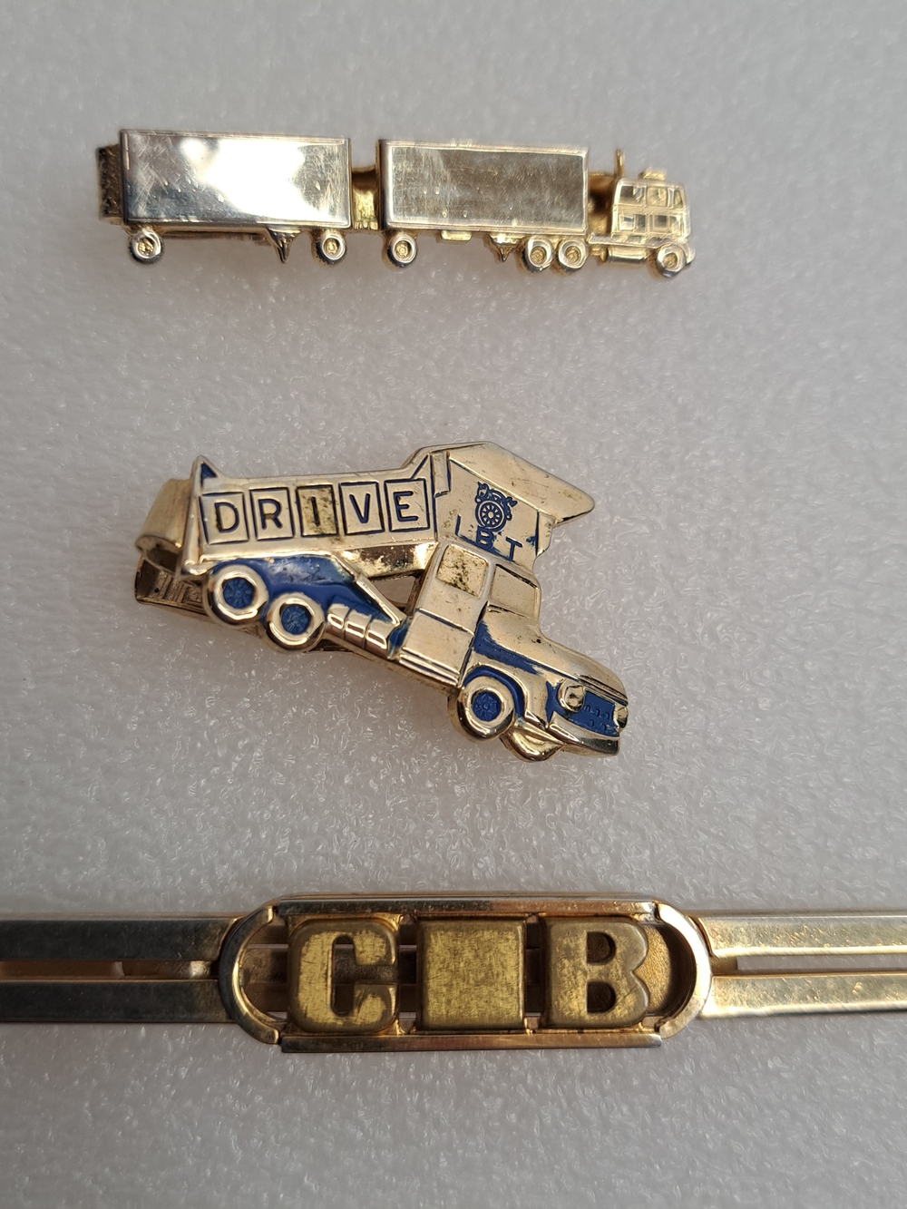 Lot of 3 Tie Clasp, 1 IBT "Drive", 1 C B, 1 Semi Tandem Rig. Gold & Silver Tone